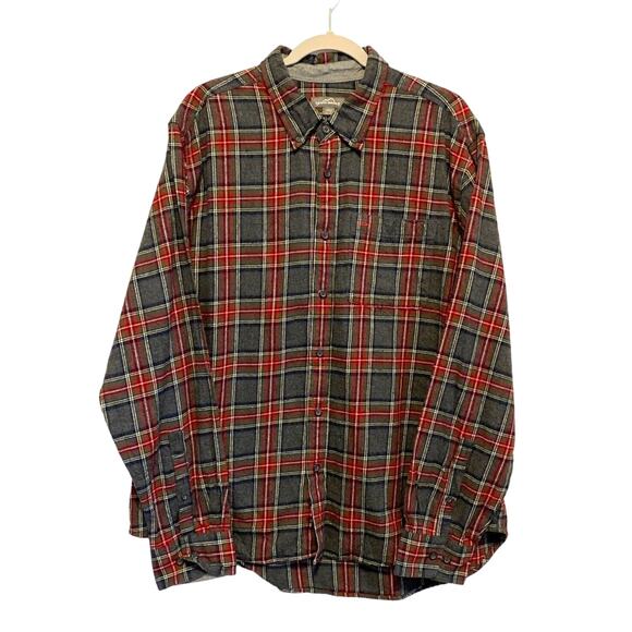 Eddie Bauer Men's Sz XXL Flannel Shirt Red/Grey Plaid Cotton Button Down Pocket - Picture 1 of 12